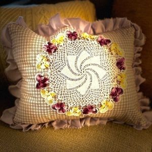 HANDMADE SPRING PILLOW WITH PANSIES